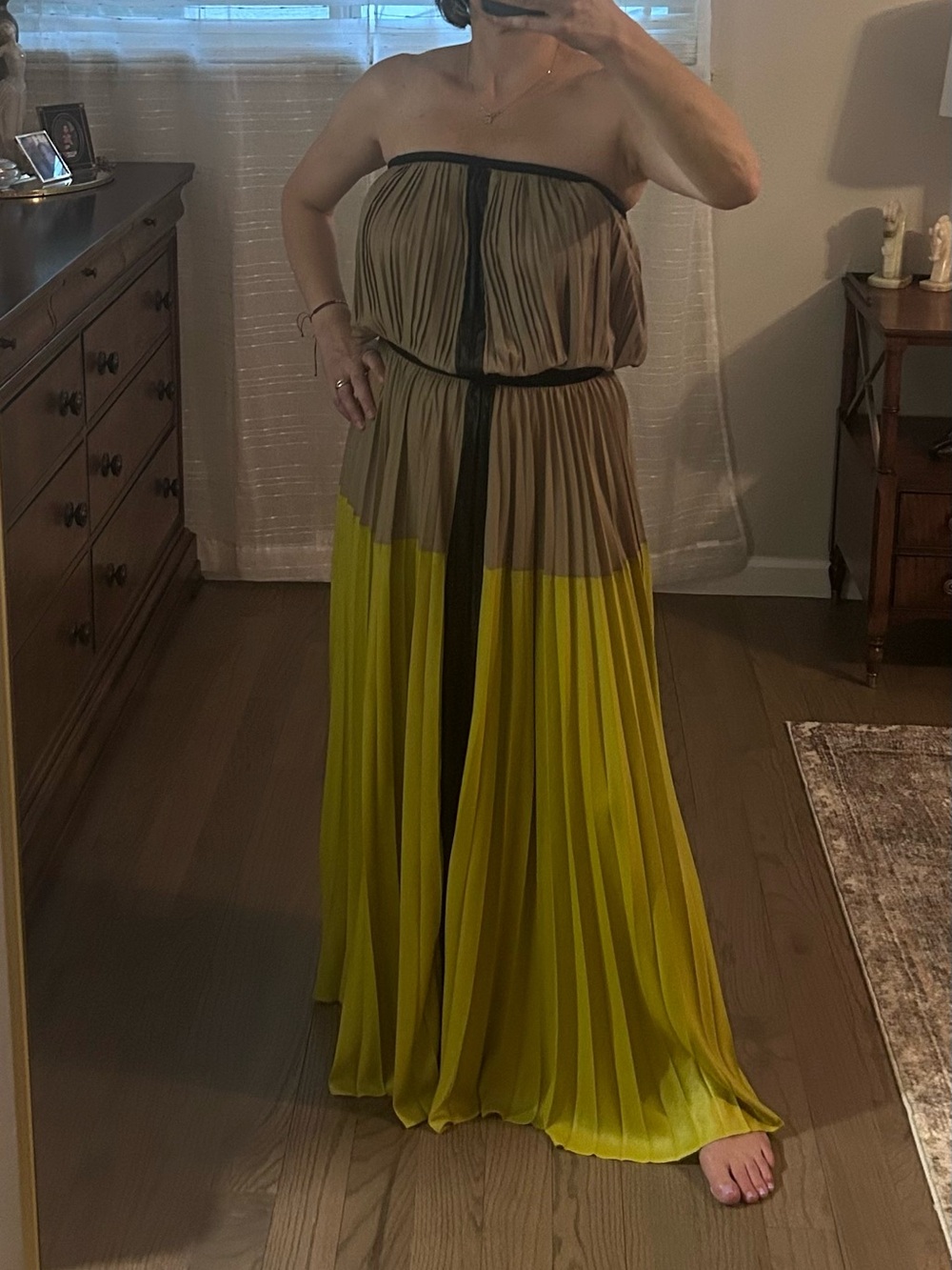 BCBGMaxAzria Pleated Dress with Multicolor Waistband